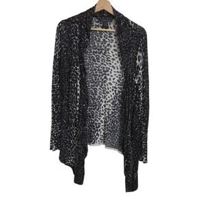 Venue Leopard Print Lightweight Open Front Long Sleeve Rayon Knit Cardigan Large
